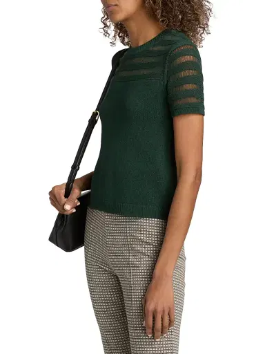 rag & bone Women's Britt Pointelle Short-Sleeve Knit Top - Forest | Thumbnail 4