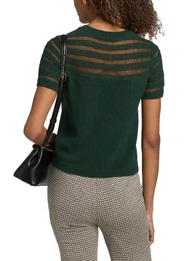 rag & bone Women's Britt Pointelle Short-Sleeve Knit Top - Forest | Thumbnail 5