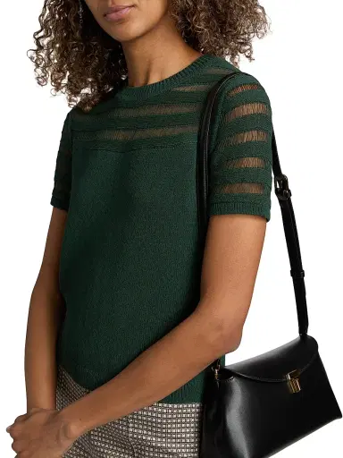 rag & bone Women's Britt Pointelle Short-Sleeve Knit Top - Forest | Thumbnail 6