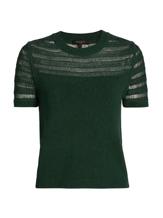 rag & bone Women's Britt Pointelle Short-Sleeve Knit Top - Forest