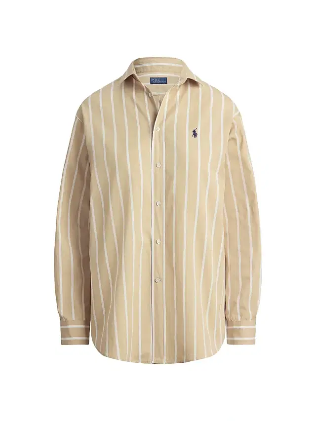 Polo Ralph Lauren Women's Striped Cotton Button-Front Shirt - Polo Tan White