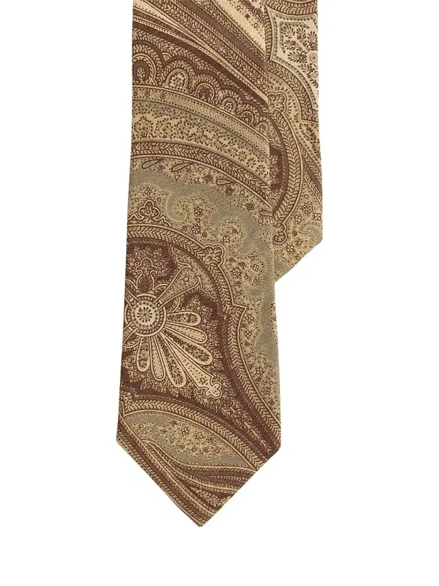 Men's Paisley Linen-Silk Tie - Cactus Green Multi