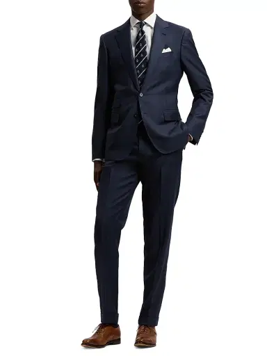 Ralph Lauren Purple Label Men's Striped Silk Club Tie - Navy | Thumbnail 3 Ralph Lauren Purple Label Men's Striped Silk Club Tie - Navy | Thumbnail 3