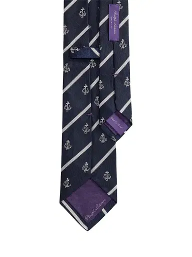 Ralph Lauren Purple Label Men's Striped Silk Club Tie - Navy | Thumbnail 4 Ralph Lauren Purple Label Men's Striped Silk Club Tie - Navy | Thumbnail 4