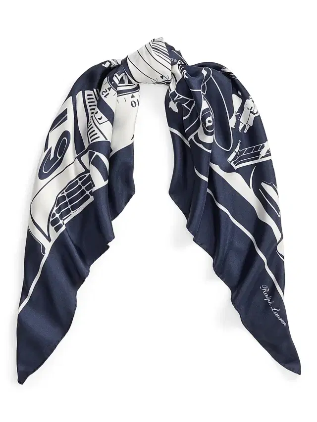 Ralph Lauren Purple Label Men's Automobile Silk Square Scarf - Navy