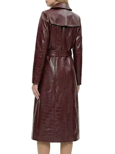 Gorski Women's Select Nappa Leather Croco Embossed Trench Coat with Belt - Burgundy - Size Large | Thumbnail 4