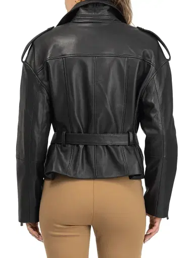 Gorski Women's Select Nappa Leather Peplum Moto Zip Jacket - Black - Size XL | Thumbnail 4 Gorski Women's Select Nappa Leather Peplum Moto Zip Jacket - Black - Size XL | Thumbnail 4