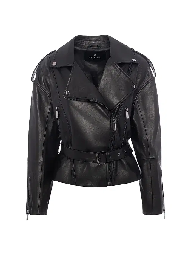 Gorski Women's Select Nappa Leather Peplum Moto Zip Jacket - Black