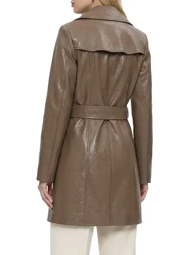 Gorski Women's Select Nappa Leather Croco Embossed Trench Coat, Belt - Camel - Size Large | Thumbnail 4