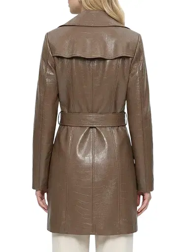 Gorski Women's Select Nappa Leather Croco Embossed Trench Coat, Belt - Camel - Size Large | Thumbnail 5
