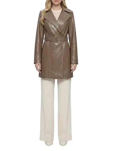 Gorski Women's Select Nappa Leather Croco Embossed Trench Coat, Belt - Camel - Size Large | Thumbnail 6