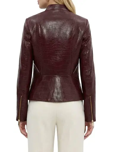 Gorski Women's Select Nappa Leather Croco Embossed Zip Jacket - Burgundy - Size Medium | Thumbnail 4