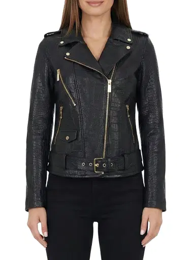 Gorski Women's Select Nappa Leather Croco Embossed Jacket - Black - Size XL | Thumbnail 2