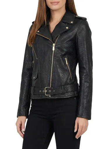 Gorski Women's Select Nappa Leather Croco Embossed Jacket - Black - Size XL | Thumbnail 3