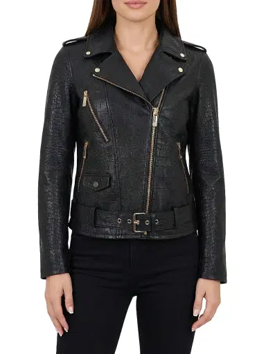 Gorski Women's Select Nappa Leather Croco Embossed Jacket - Black - Size XL | Thumbnail 5