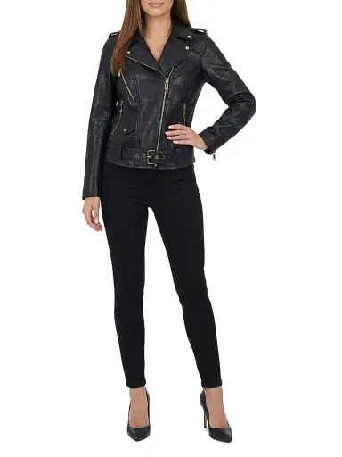 Gorski Women's Select Nappa Leather Croco Embossed Jacket - Black - Size XL | Thumbnail 6