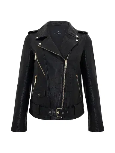 Gorski Women's Select Nappa Leather Croco Embossed Jacket - Black - Size XL | Thumbnail 1