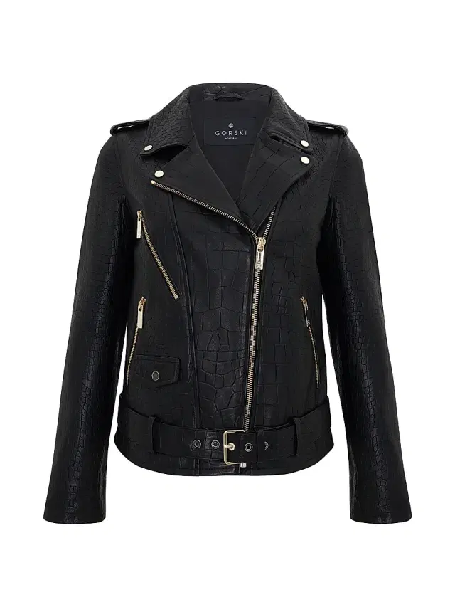Gorski Women's Select Nappa Leather Croco Embossed Jacket - Black