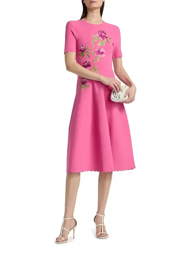 THEIA Women's Petunia Embroidered Knit Midi-Dress | Thumbnail 3