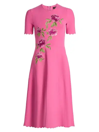 THEIA Women's Petunia Embroidered Knit Midi-Dress | Thumbnail 1