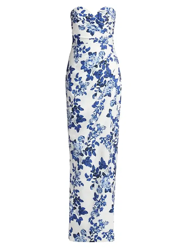 Women's Colette Floral Strapless Sweetheart Gown - Blue Toile