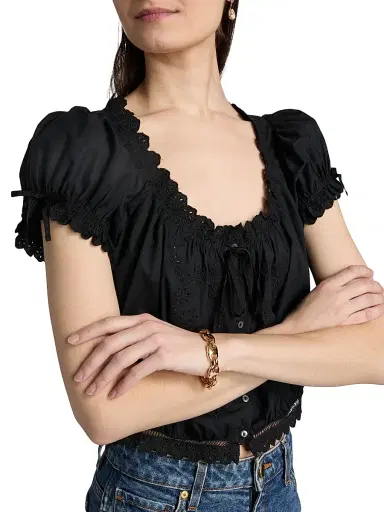 DÔEN Women's Nera Eyelet Blouse - Black - Size XS | Thumbnail 6 DÔEN Women's Nera Eyelet Blouse - Black - Size XS | Thumbnail 6