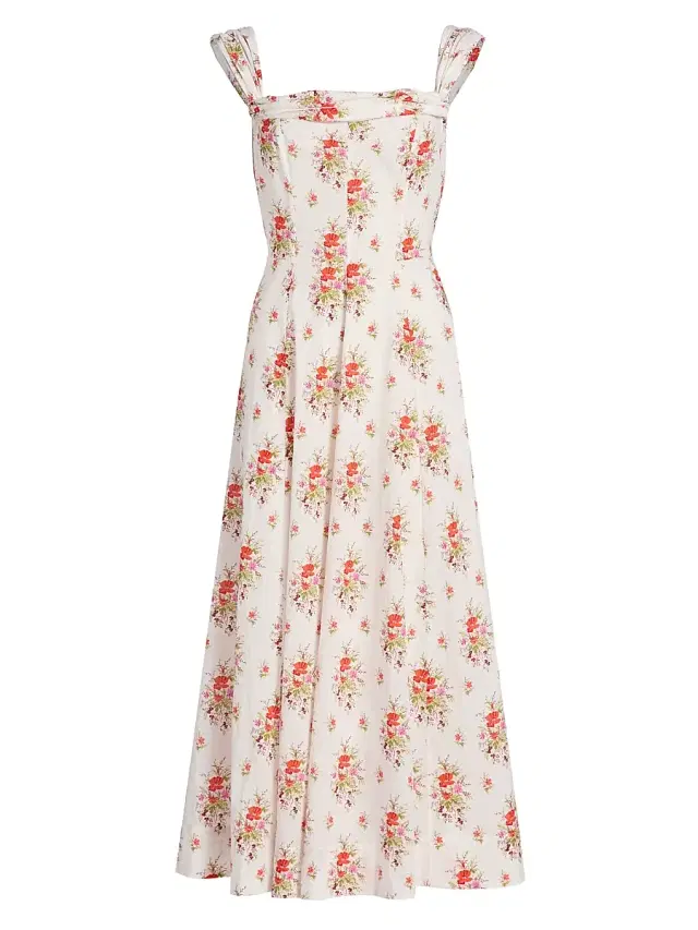 Women's Clea Floral Cotton Midi-Dress - Pinkpetit Bouquet De Chamoni