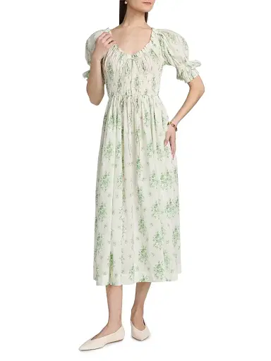 DÔEN Women's Ischia Botanical Midi-Dress - Green Petit Bouquet Dechamon - Size XS | Thumbnail 3 DÔEN Women's Ischia Botanical Midi-Dress - Green Petit Bouquet Dechamon - Size XS | Thumbnail 3