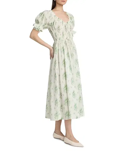 DÔEN Women's Ischia Botanical Midi-Dress - Green Petit Bouquet Dechamon - Size XS | Thumbnail 4 DÔEN Women's Ischia Botanical Midi-Dress - Green Petit Bouquet Dechamon - Size XS | Thumbnail 4