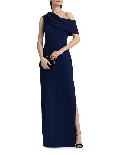 Amsale Women's Draped One-Shoulder Column Gown - Navy - Size 16 | Thumbnail 2