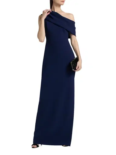 Amsale Women's Draped One-Shoulder Column Gown - Navy - Size 16 | Thumbnail 3