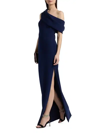 Amsale Women's Draped One-Shoulder Column Gown - Navy - Size 16 | Thumbnail 4