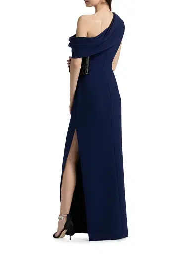 Amsale Women's Draped One-Shoulder Column Gown - Navy - Size 16 | Thumbnail 5