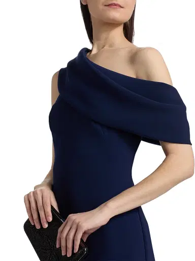 Amsale Women's Draped One-Shoulder Column Gown - Navy - Size 16 | Thumbnail 6