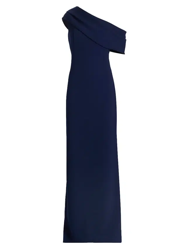 Women's Draped One-Shoulder Column Gown - Navy