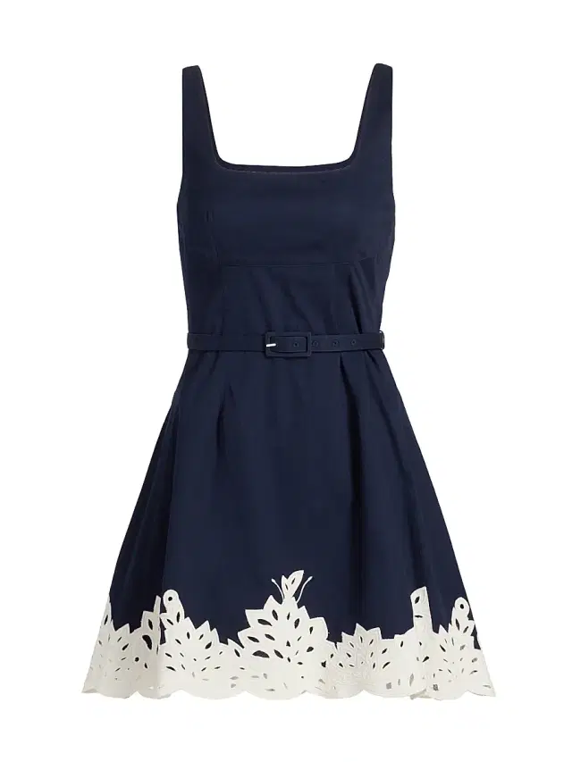 Tanya Taylor Women's Paige Cutwork Lace Cotton Minidress - Maritime Blue