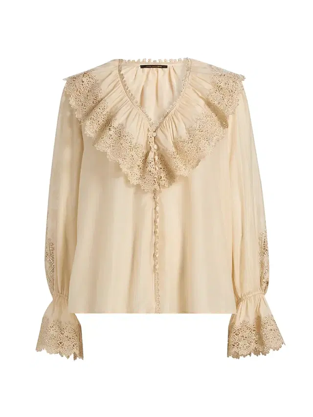 Kobi Halperin Women's Arielle Cotton-Silk Ruffle Blouse - Ecru