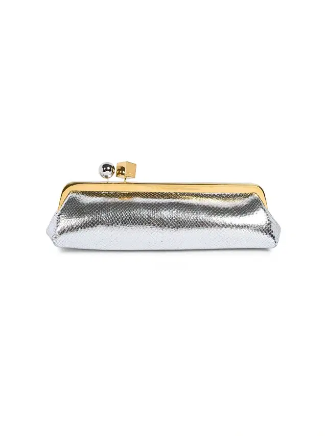Women's La Pochette Salon Metallic Leather Convertible Clutch - Silver