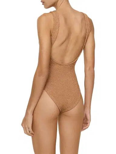 Burberry Women's x Hunza G Domino Check Ring One-Piece Swimsuit - Metallic Cocoa | Thumbnail 3