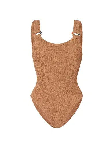 Burberry Women's x Hunza G Domino Check Ring One-Piece Swimsuit - Metallic Cocoa | Thumbnail 1