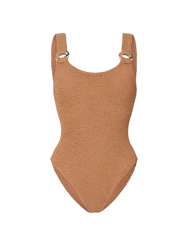 Women's  x Hunza G Domino Check Ring One-Piece Swimsuit - Metallic Cocoa