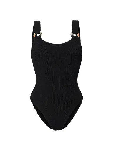 Burberry Women's x Hunza G Domino Check Ring One-Piece Swimsuit - Black | Thumbnail 1 Burberry Women's x Hunza G Domino Check Ring One-Piece Swimsuit - Black | Thumbnail 1
