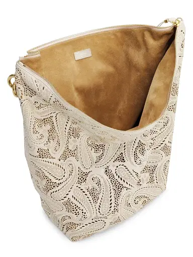 Burberry Women's Bridle Large Paisley Leather Hobo Bag - Soap | Thumbnail 4 Burberry Women's Bridle Large Paisley Leather Hobo Bag - Soap | Thumbnail 4