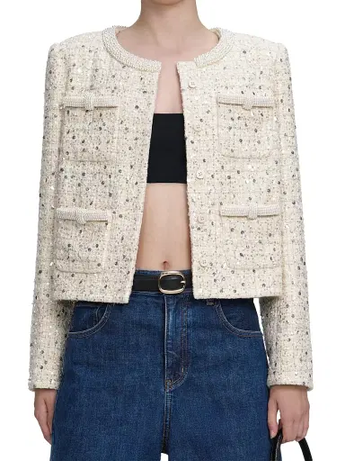 Self-Portrait Women's Embellished Bouclé Collarless Jacket | Thumbnail 3 Self-Portrait Women's Embellished Bouclé Collarless Jacket | Thumbnail 3