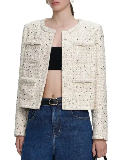 Self-Portrait Women's Embellished Bouclé Collarless Jacket | Thumbnail 4 Self-Portrait Women's Embellished Bouclé Collarless Jacket | Thumbnail 4