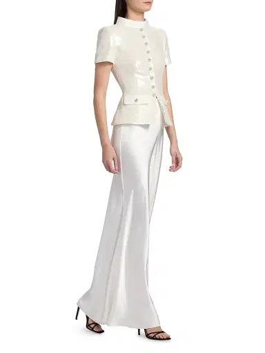 Self-Portrait Women's Sequined Tailored Maxi Dress - White - Size 12 | Thumbnail 2