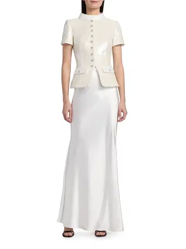 Self-Portrait Women's Sequined Tailored Maxi Dress - White - Size 12 | Thumbnail 3
