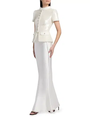 Self-Portrait Women's Sequined Tailored Maxi Dress - White - Size 12 | Thumbnail 4