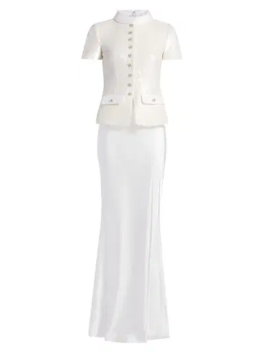 Self-Portrait Women's Sequined Tailored Maxi Dress - White - Size 12 | Thumbnail 1