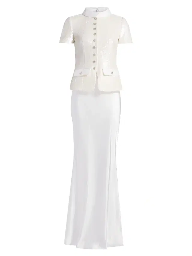 Women's Sequined Tailored Maxi Dress - White Women's Sequined Tailored Maxi Dress - White